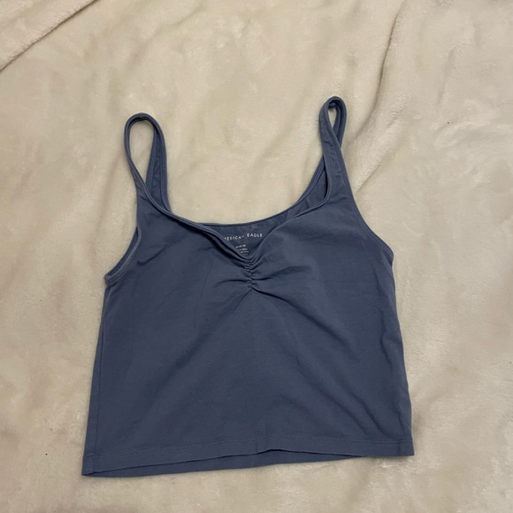 American Eagle Blue Ruched Cropped Tank Top - Picture 1 of 3